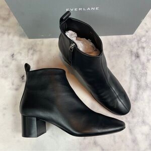 Everlane The Day Black Glove Leather Ankle Boots Block Heel Minimalist Sz 9.5